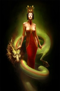 Sexy Art Nude Painting Lady Dragon
