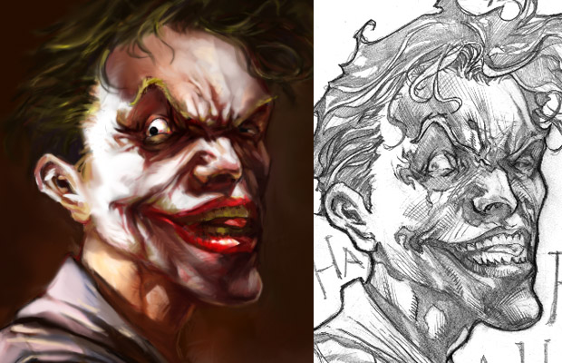 Joker_Both Joker Digital Painting with Sketch by Brian Ching