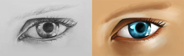 Eye Drawing Sketch Painted in Photoshop