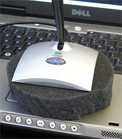 Logitech Desktop USB Microphone on Foam Piece to Dampen Noise